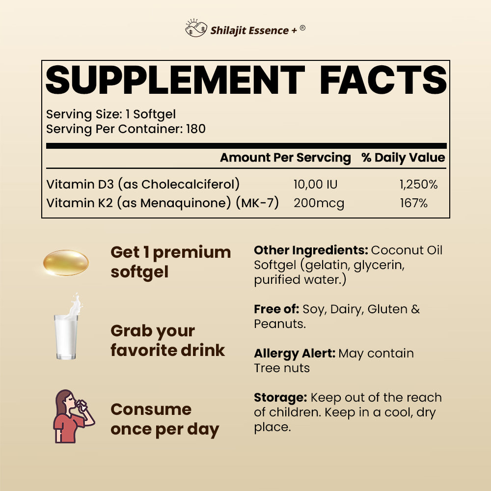 Vitamin D3 K2 Supplement Softgels