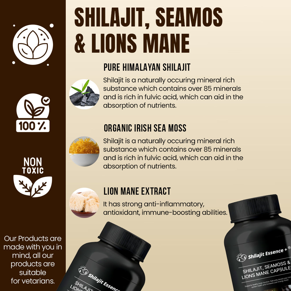 Shilajit, SeaMoss and Lions Mane Capsules